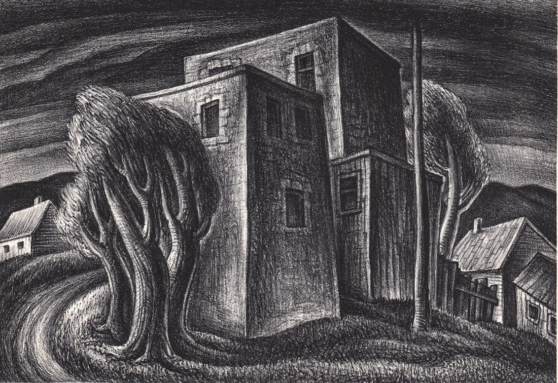 Fabian Zaccone Lithograph [Town View, Ameum]: Fabian Zaccone Lithograph [Town View, Ameum, 1940]. Measures 8 x 11.75 inches sheet size. EX+/NM condition. Measures 8.5 x 12 in. x .125 inches for shipping purposes. Unframed, loose and not glued or 