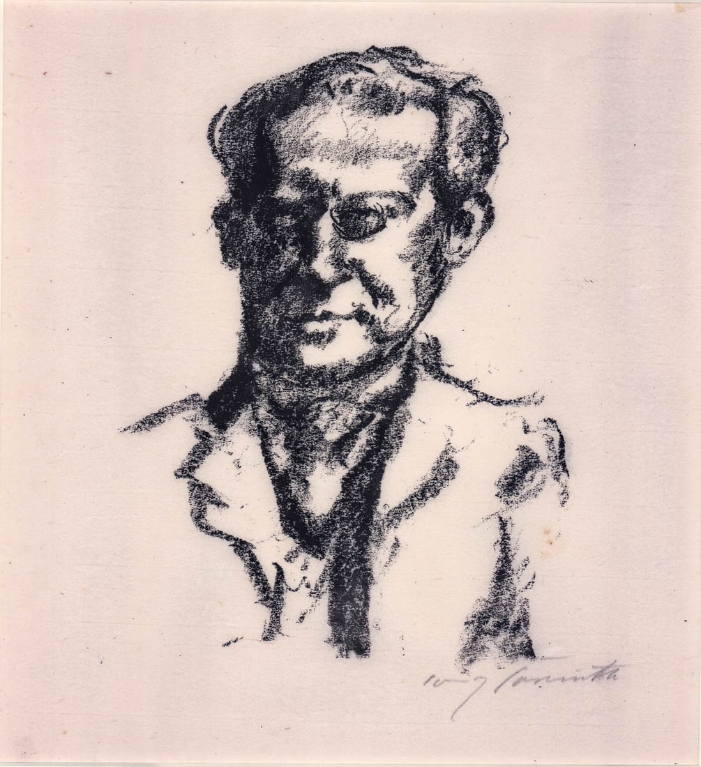 Lovis Corinth (2) SIGNED Lithographs [Arno Holz]: Two (2) Lovis Corinth (German, 1858-1925) lithographs of Arno Holz (German poet of Naturalism 1863-1929) pencil signed lower right. Both mat framed. Images measure 12.5 x 11.375 in. Mat frames measure