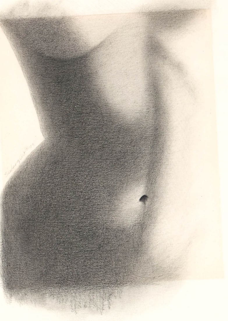 Ellen Soderquist Original Graphite on Paper: Ellen Soderquist Original Graphite on Paper. Measures 7.125 x 5.125 inches sheet size. Measures 8 x 6 x .125 inches for shipping purposes. Unframed, loose and not glued or mounted. Toning over exposed