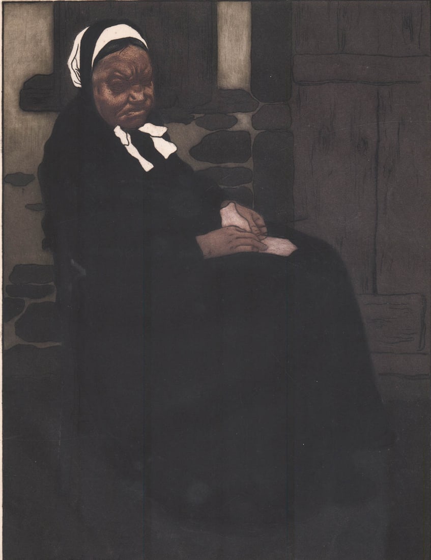 Bernard Boutet De Monvel Color Aquatint [Woman]: Bernard Boutet De Monvel (French,1884-1949) color aquatint etching. Image measures 11 .25 in. x 8.5 in. Sheet measures 19.625 x 15.25 in. Print measures 11.25 x 8.5 inches for shipping purposes. Unfra