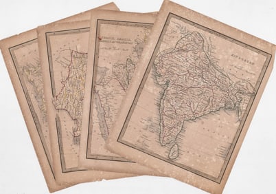 Antique (4) Handcolored Maps [Asia, Hindostan]