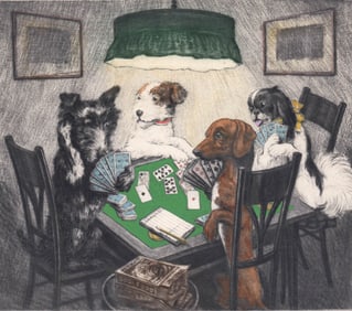 Ferdinand Michl SIGNED Aquatint [Dogs Cards]