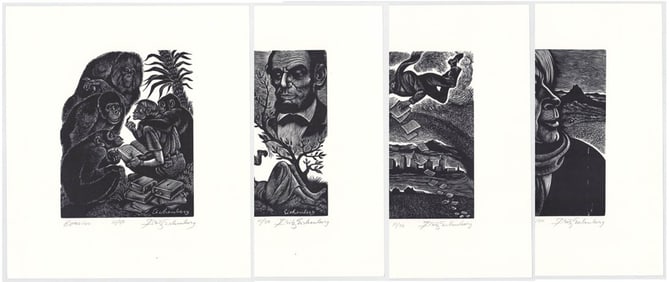 Fritz Eichenberg (4) Wood Engravings S/N Sandburg