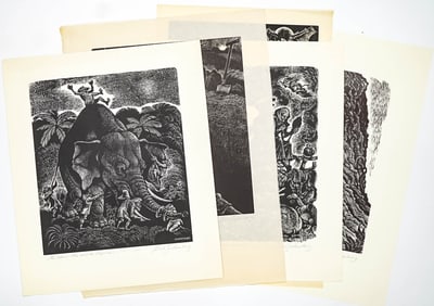 Fritz Eichenberg (5) SIGNED Wood Engravings.