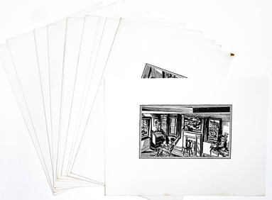 Interior by Fiske Boyd (29) Woodcuts UNSIGNED