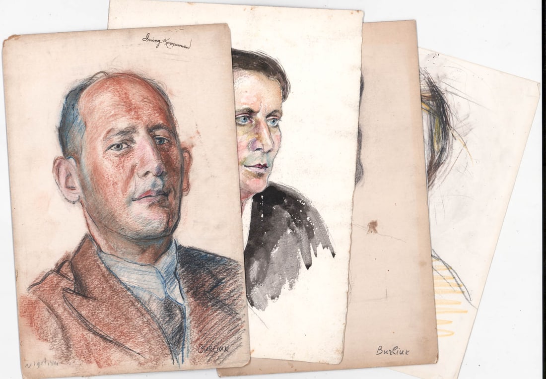 David Burliuk Original Portrait Drawings (4 works) (1 of 9)