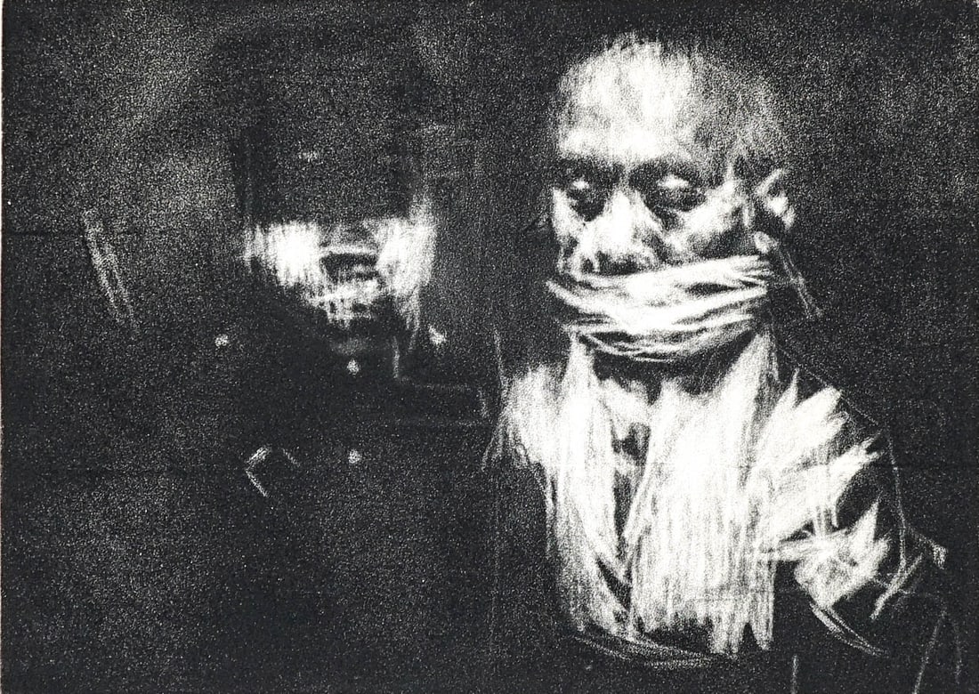 Jack Levine Original Hand Signed Aquatint: Jack Levine Original Hand Signed Aquatint [The Prisoner]. Measures 12.75 x 17.75 inches plate size and 20.5 x 29.5 inches sheet size. EX+/NM condition. Signed in pencil lower right. Number 51/100 in p