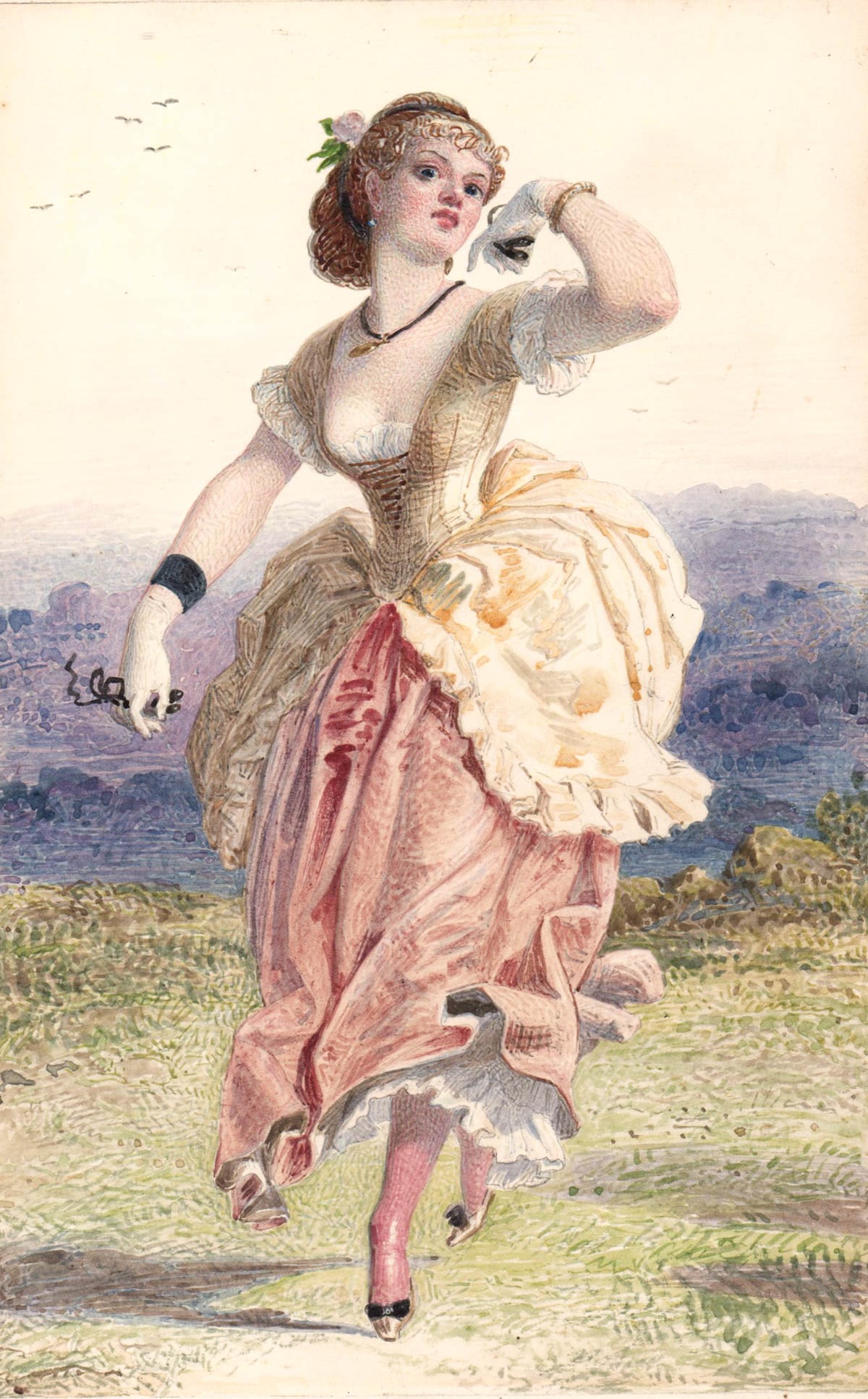 Fine Antique Watercolor on Board [Victorian]: Fine antique watercolor on board. Measures with board 9 x 5.375 in. Watercolor measures 9 x 5.375 inches for shipping purposes. Unframed, loose and not glued or mounted. The absence of a condition rep