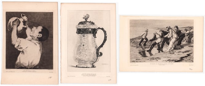 Henri Charles Guerard (3) Etchings Plate Signed