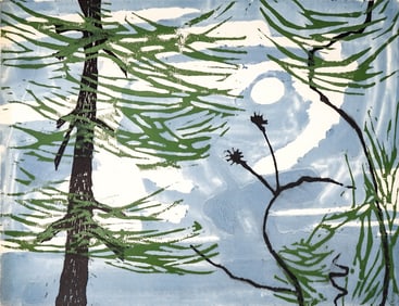 Simone Titone Color Woodcut [Moonlight and Pines]
