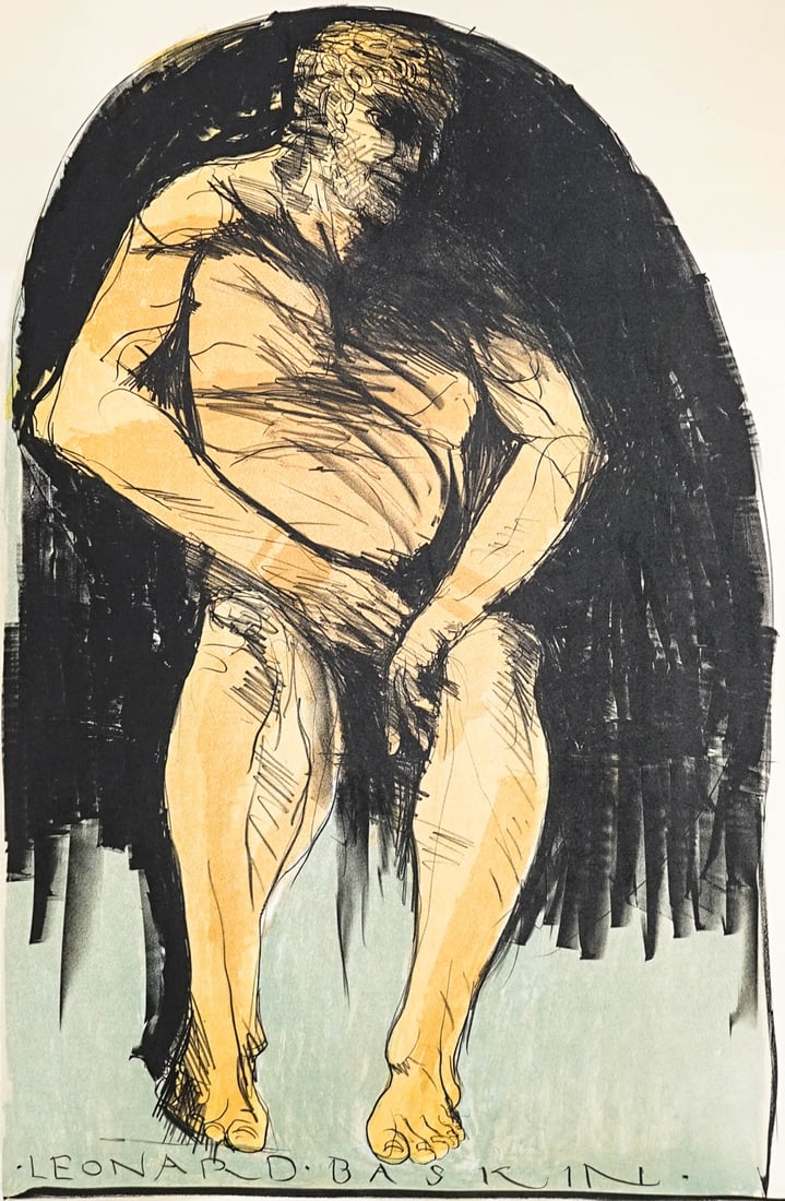 Leonard Baskin Signed & Numbered Lithograph: Leonard Baskin Signed and Numbered Lithograph. Measures 41.5 x 29.5 inches sheet size. Some areas have mat burn. Number 156/200. Unframed, loose and not glued or mounted. The absence of a condition re