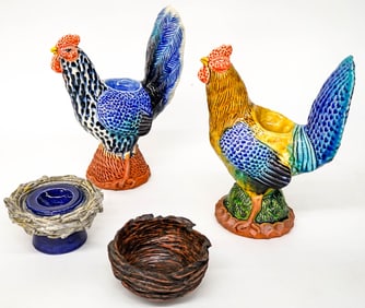 Artist Signed Pottery Egg Servers