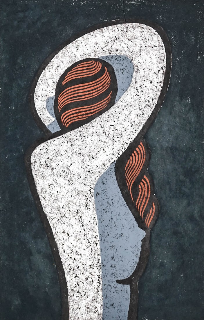 Nakao Yoshitaka (Japanese, 1911-1994): Nakao Yoshitaka (Japanese, 1911-1994) Large Woodblock. Signed and dated in pencil lower right. Number 197/210. Dimensions: 36.5 x 24.5 inches sheet size. VG-EX/EX condition. Unframed, loose and not gl