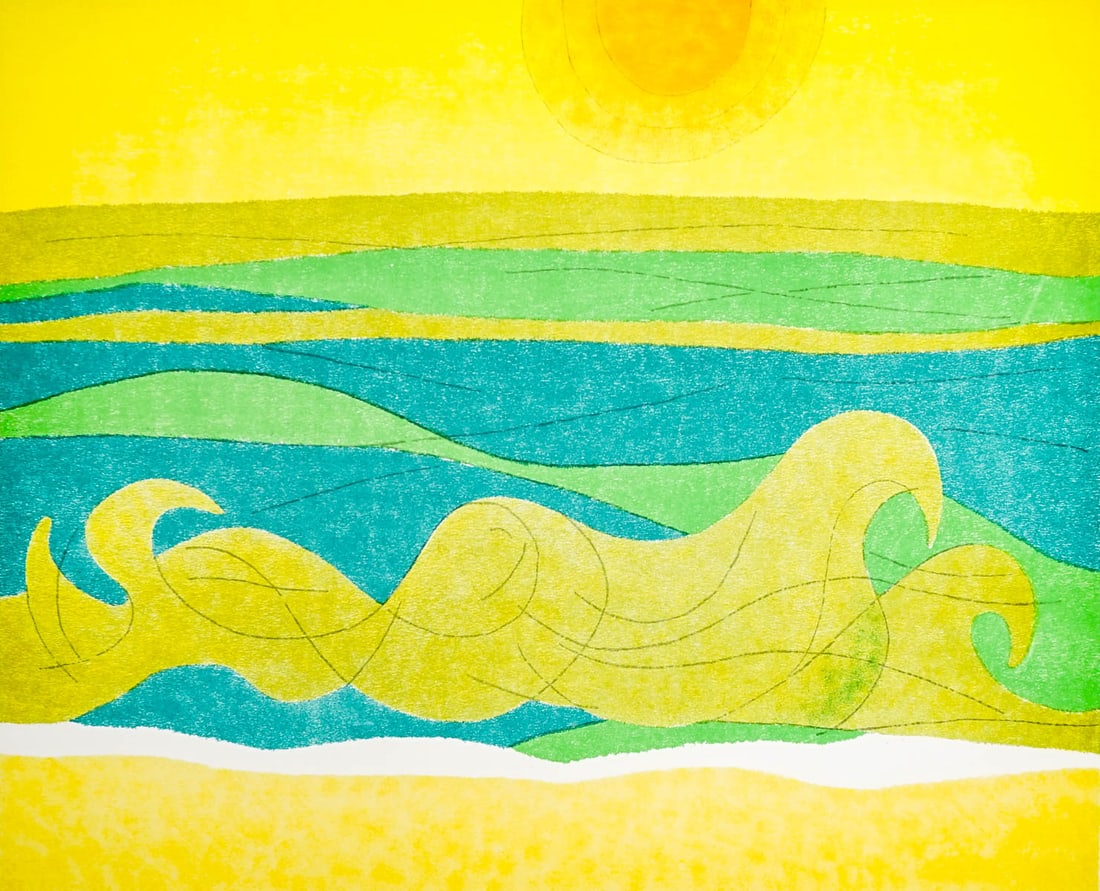 DAVID SHAPIRO Litho SIGNED 'The Waves' AP: DAVID SHAPIRO (1944-2014) ORIGINAL SIGNED "The Waves" Artist Proof. Measures 21.5 x 27.5 in. Unframed, loose and not glued or mounted. Print sheet measures 21.5 x 27.5 x .125 inches for shipping purpo