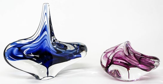 David Goldhagen (2) Art Glass Sculptures SIGNED