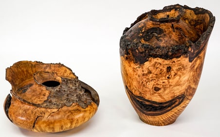 Knud Oland SIGNED (2) Turned Wood Vases