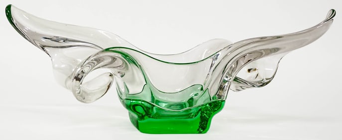 Mid Century Glass Vase [Green & Clear]