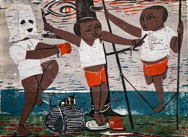 Maxil Ballinger S/N Woodcut 'At Play' 1956