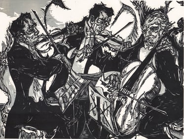 Mervin Jules 'Trio' Woodblock Print S/N