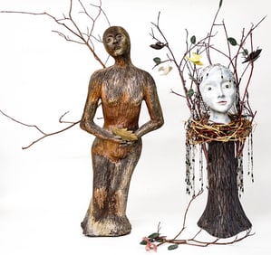 (2) Large Mo Gary Pottery Sculptures