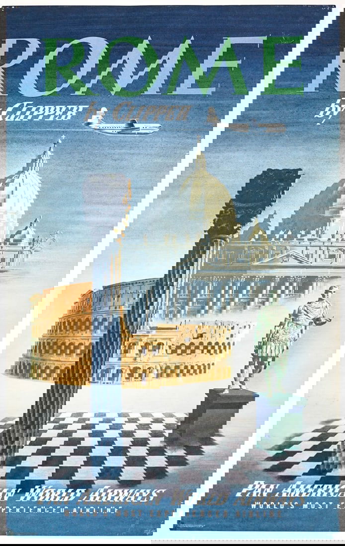 Original Vintage Pan Am Rome by Clipper Poster (1 of 3)