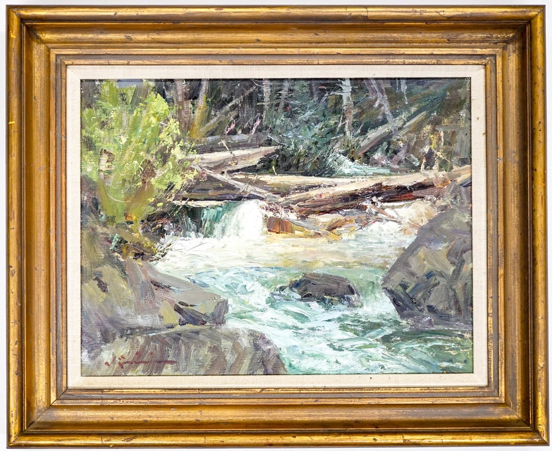 John Encinias (Born 1949) Original Oil on Canvas: Measures 13 x 17 inches image size and 18.25 x 22.5 x 2.5 inches framed. Excellent condition. Signed lower left. The absence of a condition report does not imply that the lot is in perfect condition o