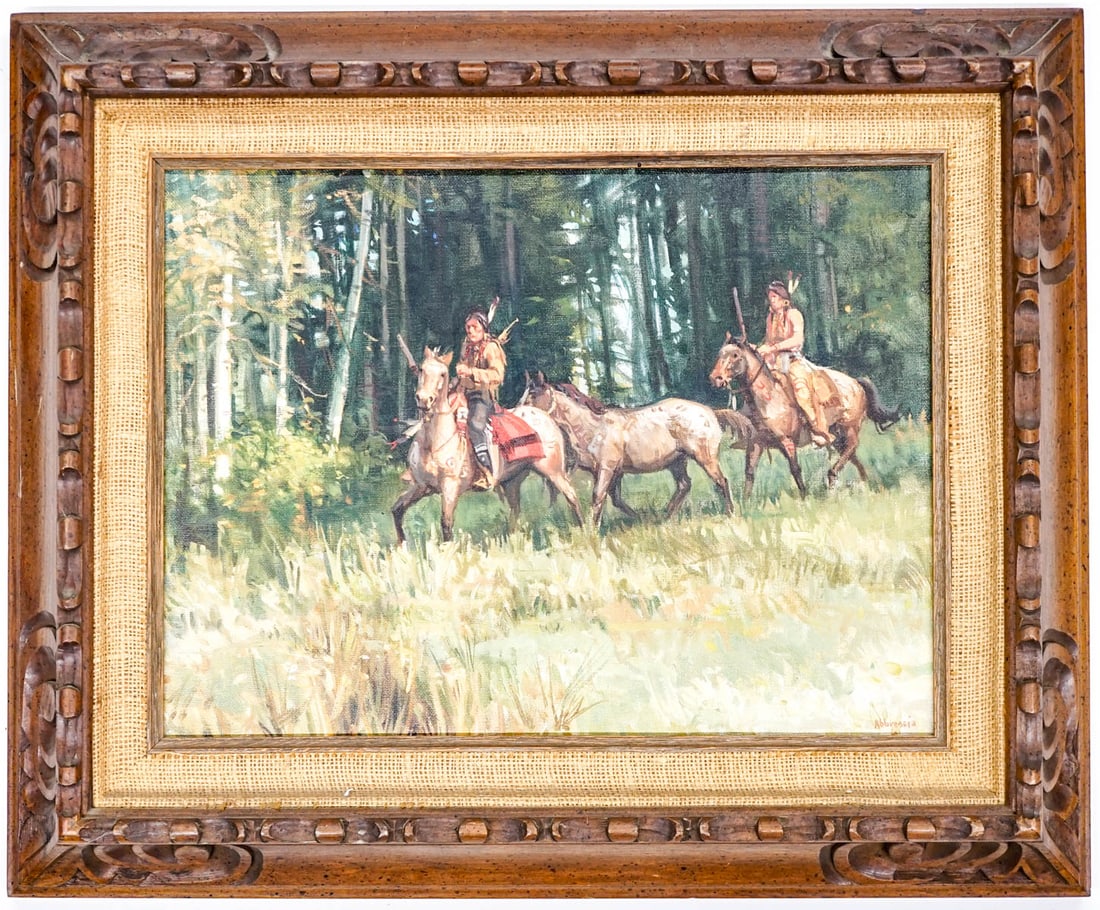 Joe Abbrescia (1936-2005) Original Oil on Canvas: [The Prize] Measures 12 x 16 inches image size and 18.5 x 22.5 x 2.5 inches framed. Excellent condition. Signed lower right. The absence of a condition report does not imply that the lot is in perfect