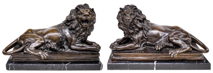 Pair BARYE Monumental Lion Bronzes 24.5 INCHES