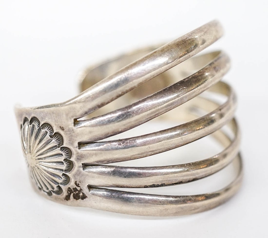 Kenneth Begay Signed Silver Cuff Bracelet (1 of 9)