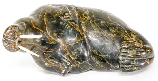 Inuit Large Soapstone Carving SIGNED [Walrus]
