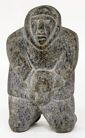 Inuit Soapstone Carving SIGNED [Man Kneeling]
