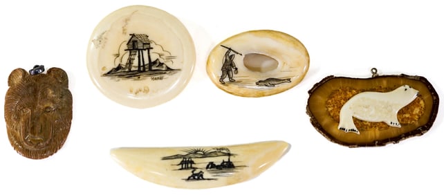 Alaskan (5) Scrimshaw Pins / Pendants