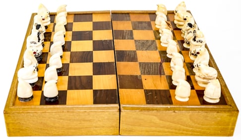 Antique Alaskan Scrimshaw Chess Set RARE.