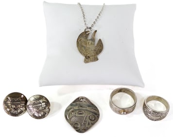 Northwest Coast (6PCS) Silver Signed Jewelry