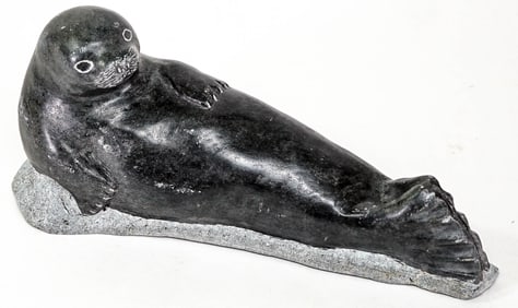 Carved Soapstone Seal SIGNED 'Canada Eskimo Art'