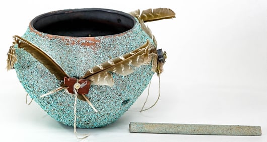Zuni Fetish Large Pot - Turquoise Crush Overlay