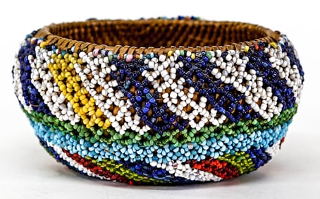 Native American Small Beaded Basket [Multi-Color]