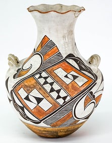 Large Old Acoma Double Handled Polychrome Vase