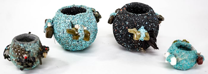 Small (4) Crushed Turquoise Pots