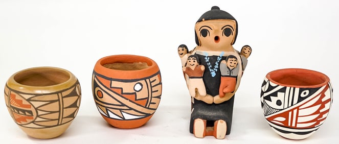 Jemez (4) Pottery Pieces [Bowls, Storyteller]