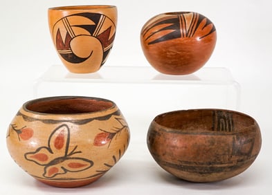 Native American (4) Pottery Bowls, Seed Pot