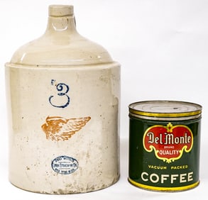 Red Wing 3 Gallon Jug, Del Monte Coffee Tin