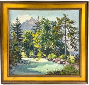 Jakob Weitz Oil on Board [Loisach River, Wank Mt]