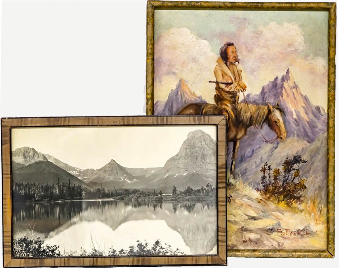 Montana, Western Photography & Painting [Framed]: Montana, Western Photography & Painting. [Photo by T.J. Hileman] [Painting by Frank Meinhartt] Measures 12.5 x 9.5 x 1 inches for shipping purposes.The absence of a condition report does not imply tha