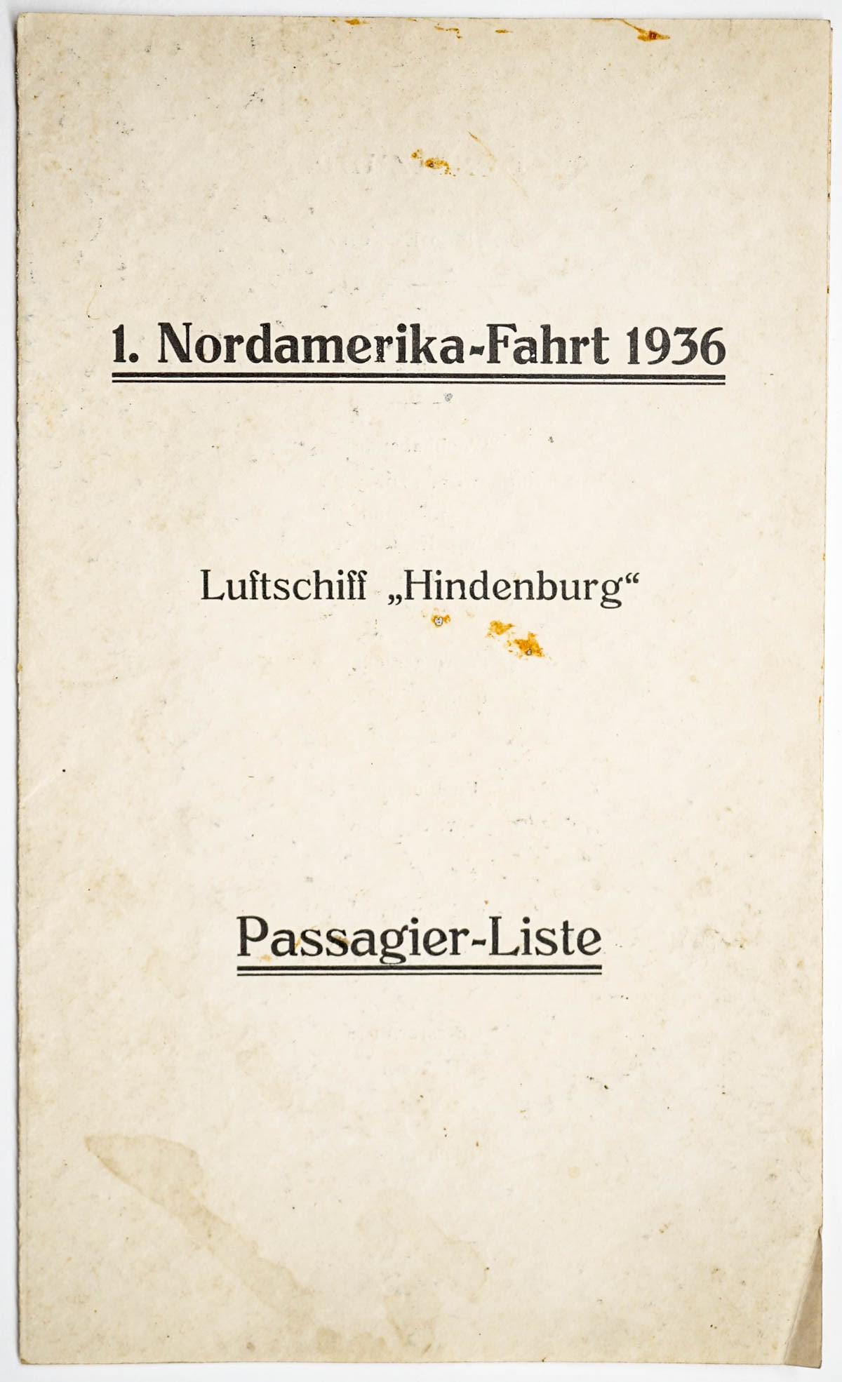 1936 Hindenburg Passenger List (1 of 3)