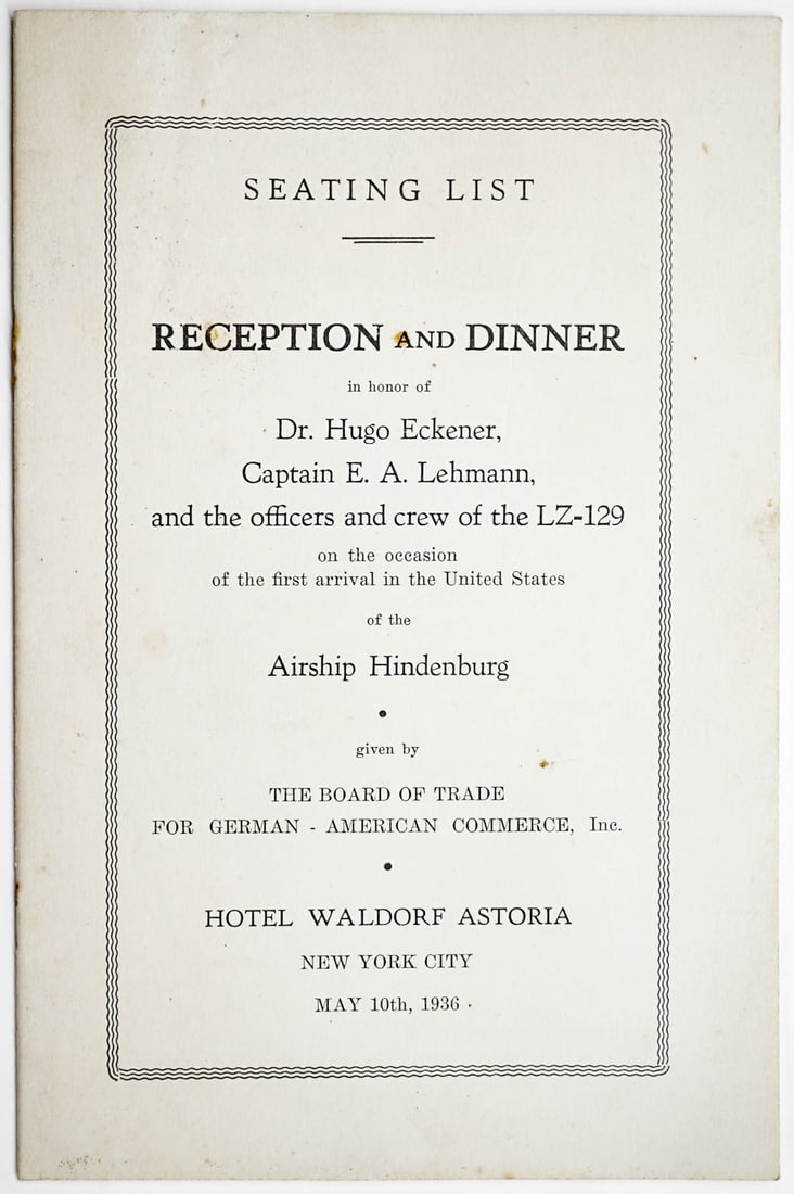 1936 Reception and Dinner Menu HINDENBURG (1 of 4)