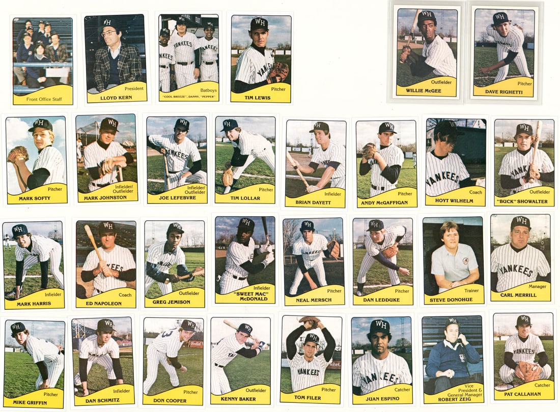 1979 TCMA New Haven Yankees McGee, Righetti: 1979 TCMA New Haven Yankees complete set. NM-MT. Item measures 4 x 3 x 1 inches for shipping purposes. The absence of a condition report does not imply that the lot is in perfect condition or complete