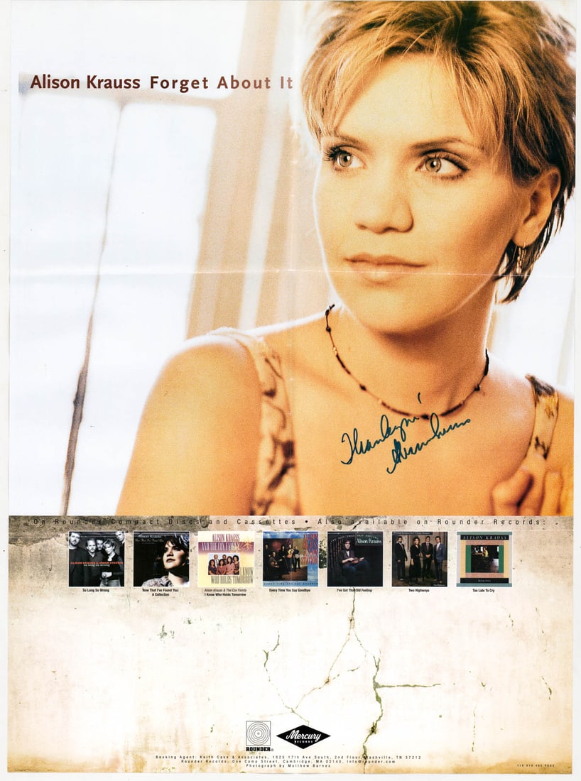 Alison Kraus 24x17.5 Poster SIGNED: Guaranteed authentic, consignor obtained in person as an associate with the concert. Missoula, Montana. Folds to 9x9 in. Measures 9 x 9 in. for shipping purposes. The absence of a condition report doe