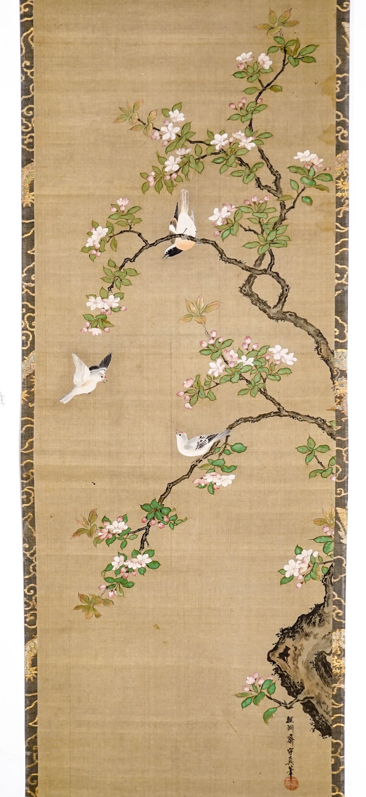 Kano Tanshin Morimichi Original Scroll Painting: Kano Tanshin Morimichi (1785 - 1835) was active/lived in Japan. Kano Morimichi is known for Painting, drawing. Ink and color on silk. Purchased from Yamada Art Galler, Kyoto, Japan, in the 1950's or 1