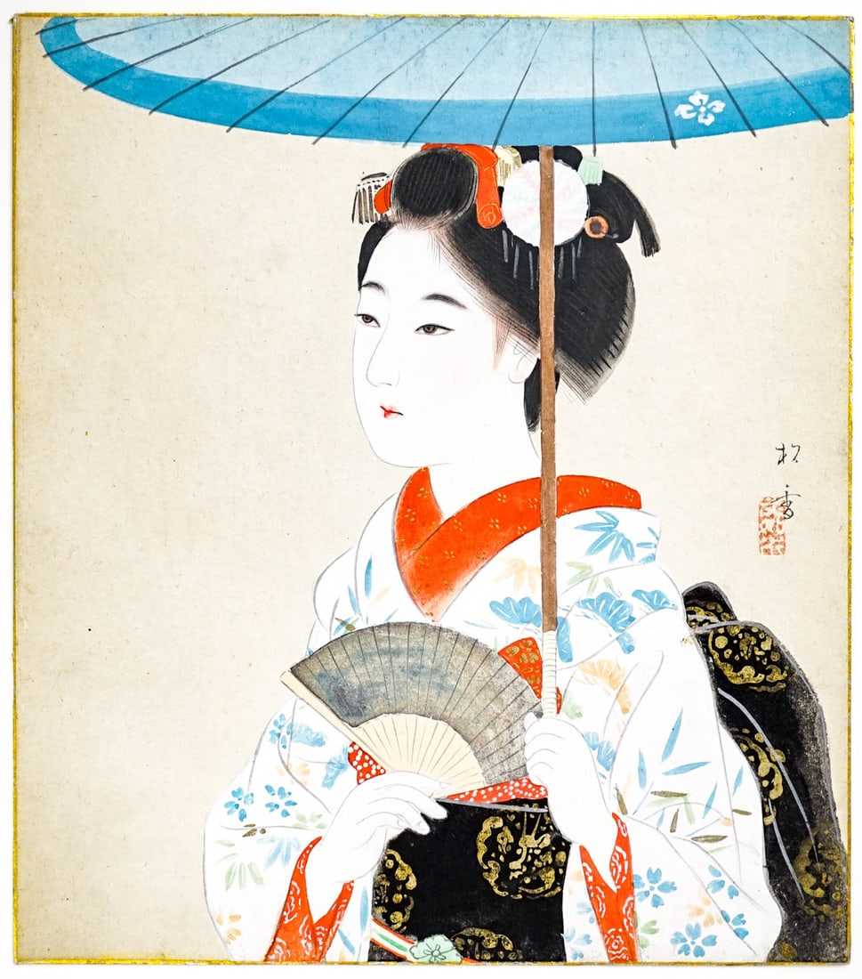 [Japan] Signed Original Gouache on Artist's Board: Measures 10.625 x 9.375 inches (27 cm x 24 cm). Excellent condition. Unframed, mounted on artist's board as issued. The absence of a condition report does not imply that the lot is in perfect conditio